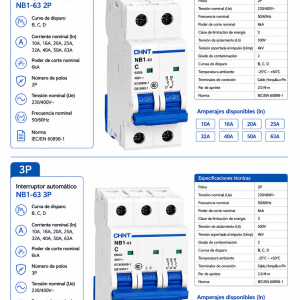 Interruptor Termomagnético CHINT NB1-63 Curva C 6kA 230/400V AC