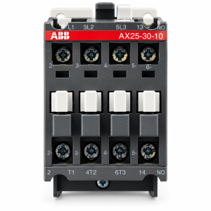 Contactor ABB AX25-30-01-80, 3 polos, 25 A AC-3, bobina 220...230 V AC / 230...240 V AC, 1 contacto auxiliar NC